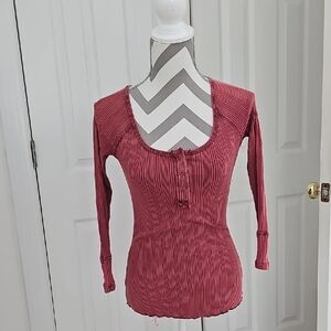 We The Free Pink Tie Front Fitted Blouse 3/4 Sleeve